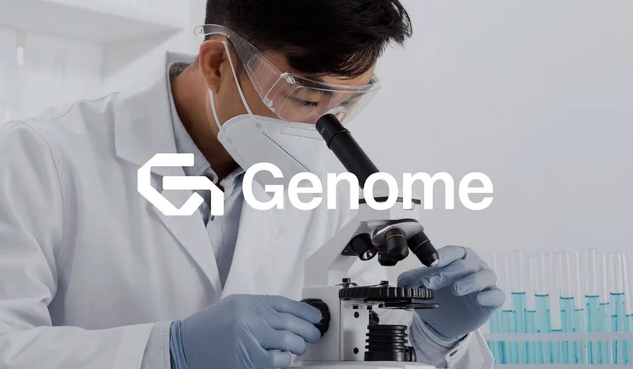 Genome biotech brand identity, lab research photography
